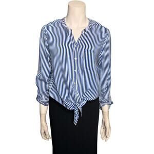 Joie Blouse Women's Small 100% Silk Blue White Striped Long Sleeve